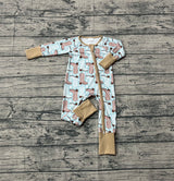 long sleeves blue western boots stars baby romper