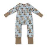 long sleeves blue western boots stars baby romper