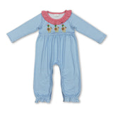 Long sleeves blue stripe duck baby girl romper