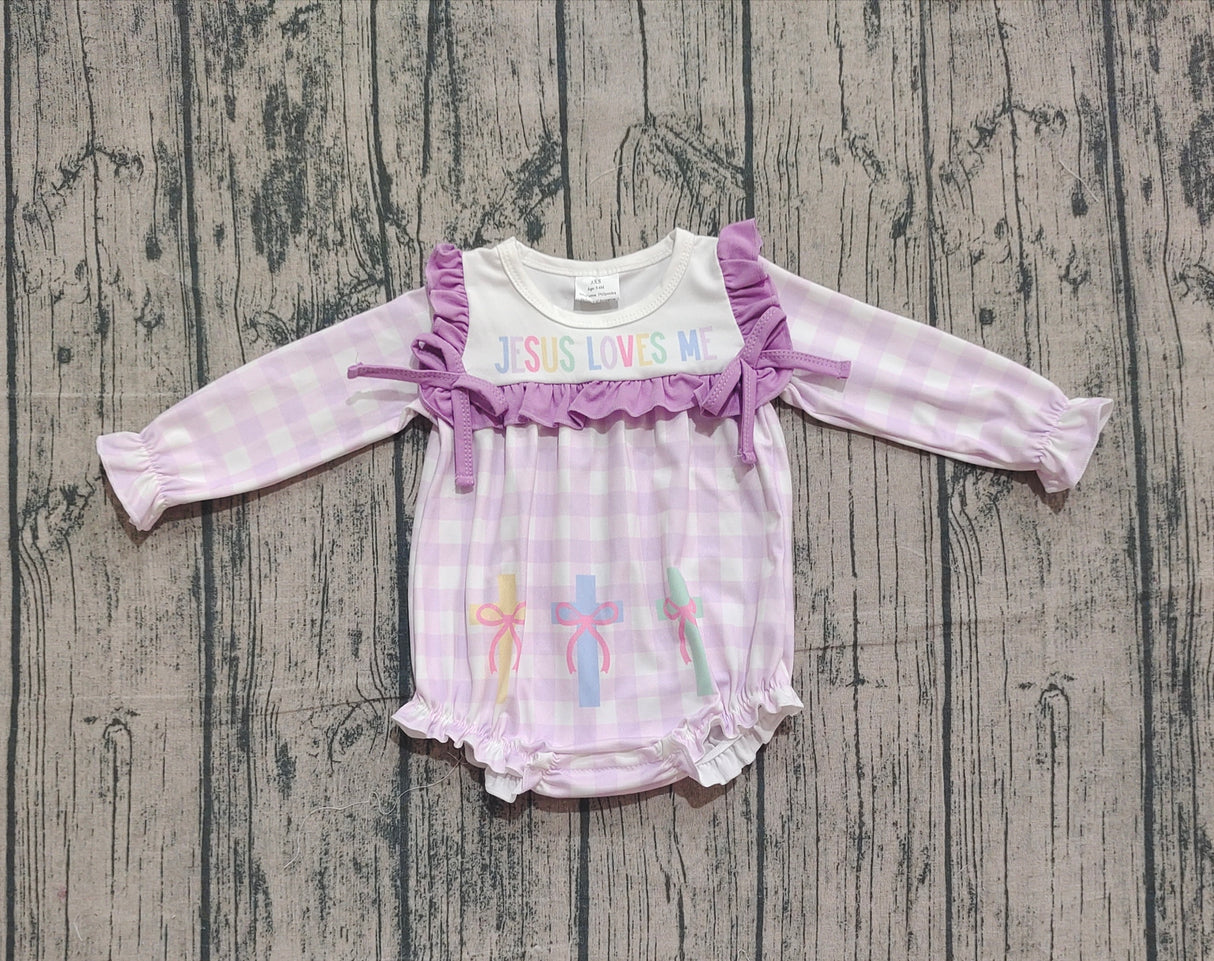 Long sleeves purple plaid girl romper