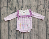 Long sleeves purple plaid girl romper
