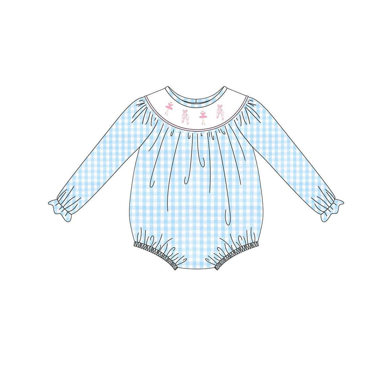 Long sleeves blue plaid pink girl romper