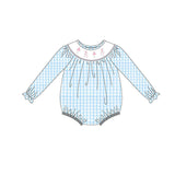 Long sleeves blue plaid pink girl romper
