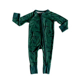 dark green duck  print baby long sleeve zipper romper