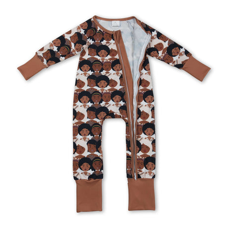 Brown long sleeve black history baby girl romper