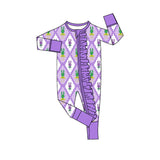 purple yellow green crab print baby girl long sleeve romper