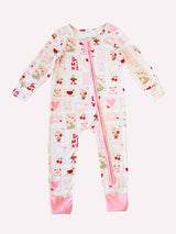 pink flowers bows heart print baby girl long sleeve romper