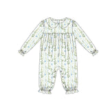 green flowers print baby girl long sleeve romper
