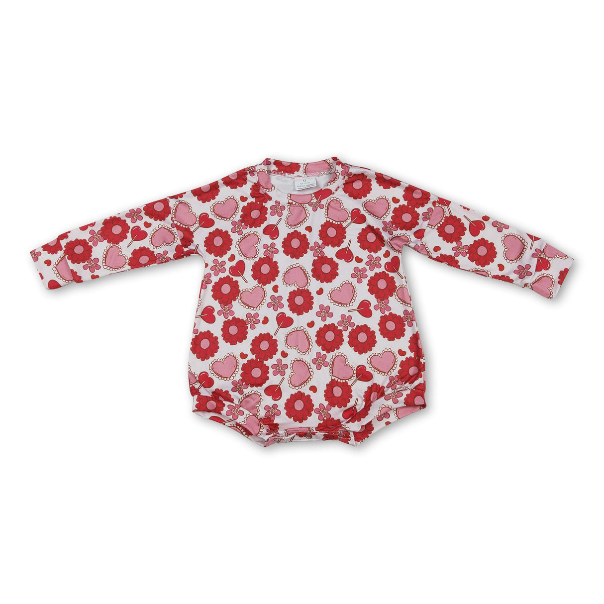 Red flowers heart print baby girl long sleeve Valentine romper