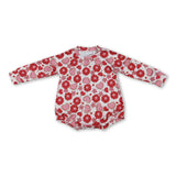 Red flowers heart print baby girl long sleeve Valentine romper