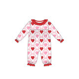 pink red valentine print baby girl long sleeve romper