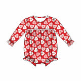 red cow heart print baby girl short sleeve romper