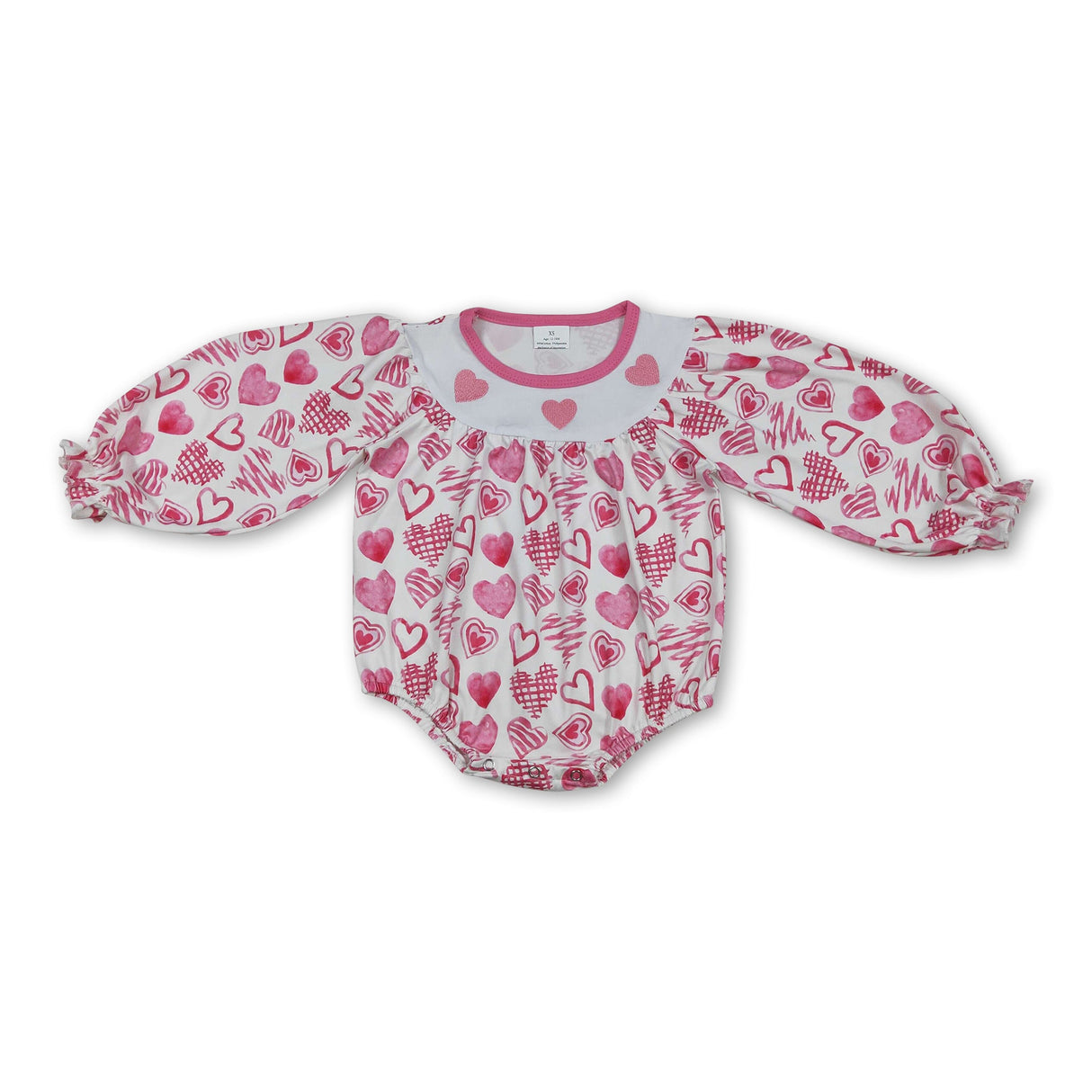 Long sleeves heart baby girls Valentine's day romper