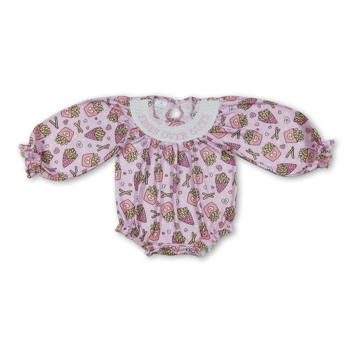 Long sleeves heart fries smocked baby girls Valentine's romper