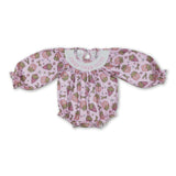 Long sleeves heart fries smocked baby girls Valentine's romper