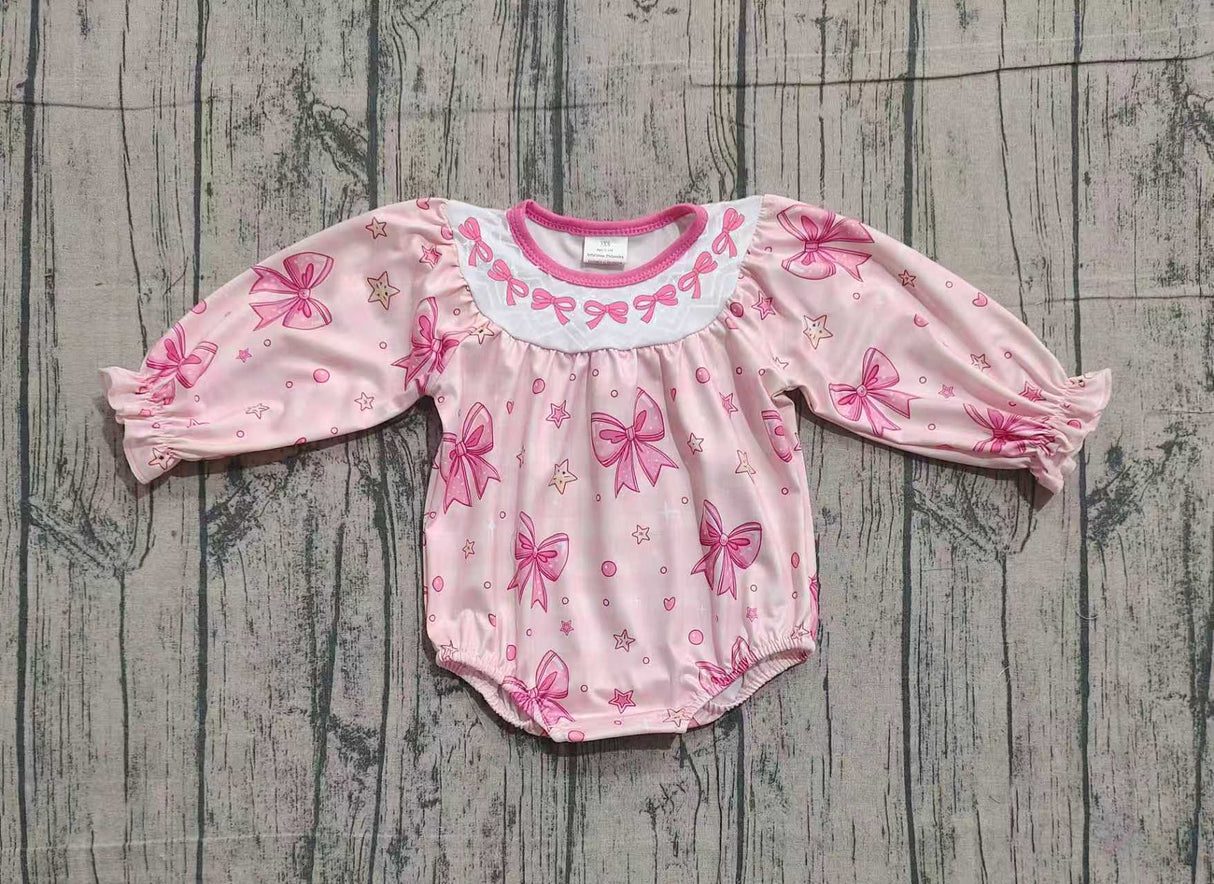 Long sleeves pink heart bow baby girls Valentine's romper
