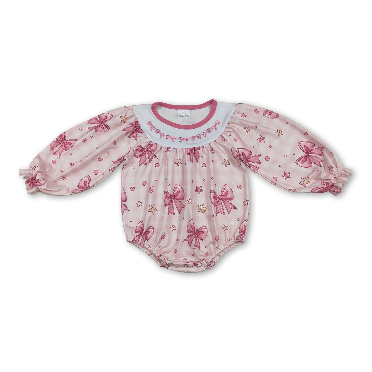 Long sleeves pink heart bow baby girls Valentine's romper