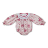 Long sleeves pink heart bow baby girls Valentine's romper