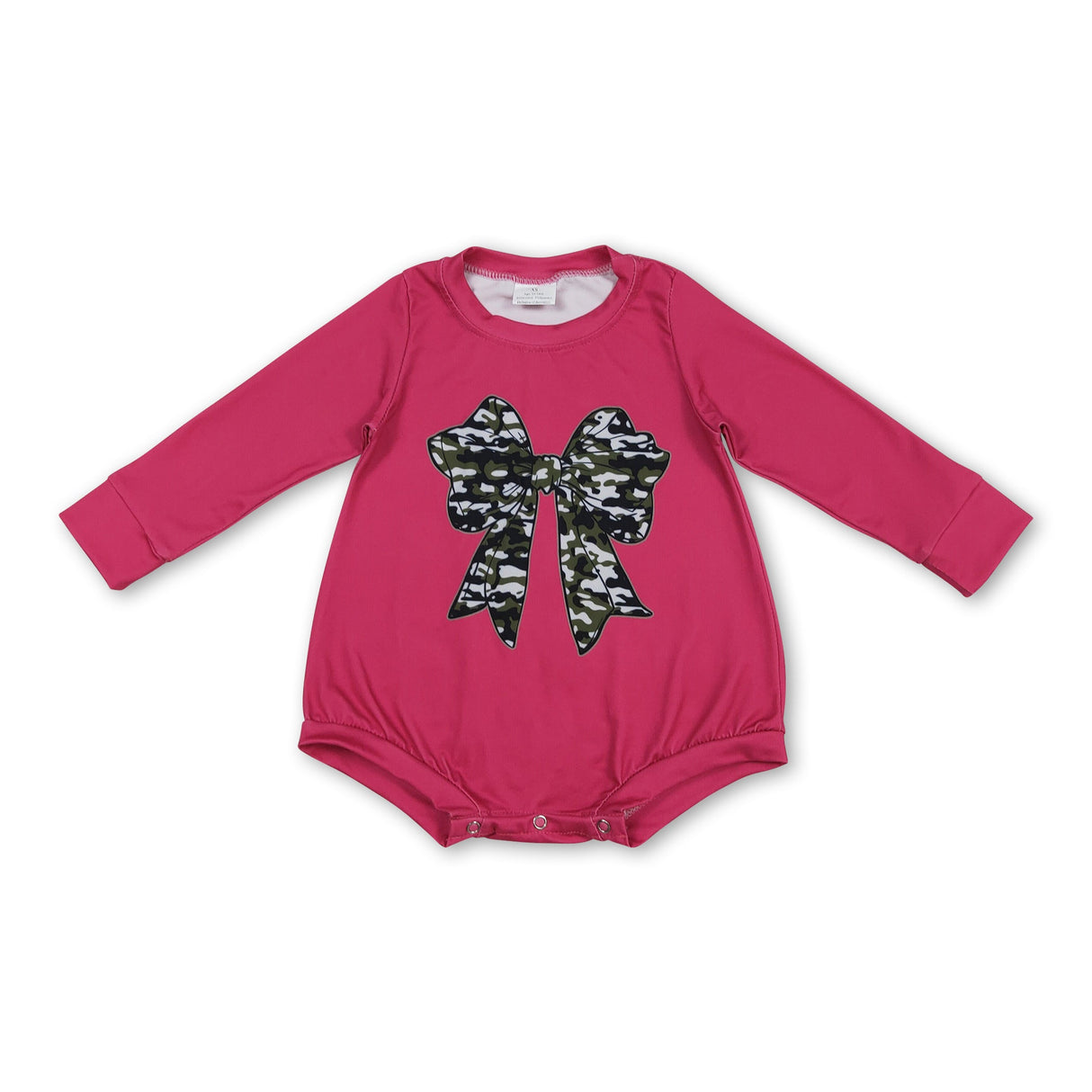 Hot pink long sleeves camo bow baby girls romper