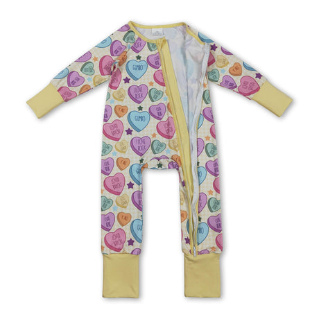 Long sleeves yellow plaid heart baby girls valentine's romper