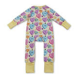 Long sleeves yellow plaid heart baby girls valentine's romper