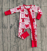 Long sleeves red pink bows baby girls zipper romper