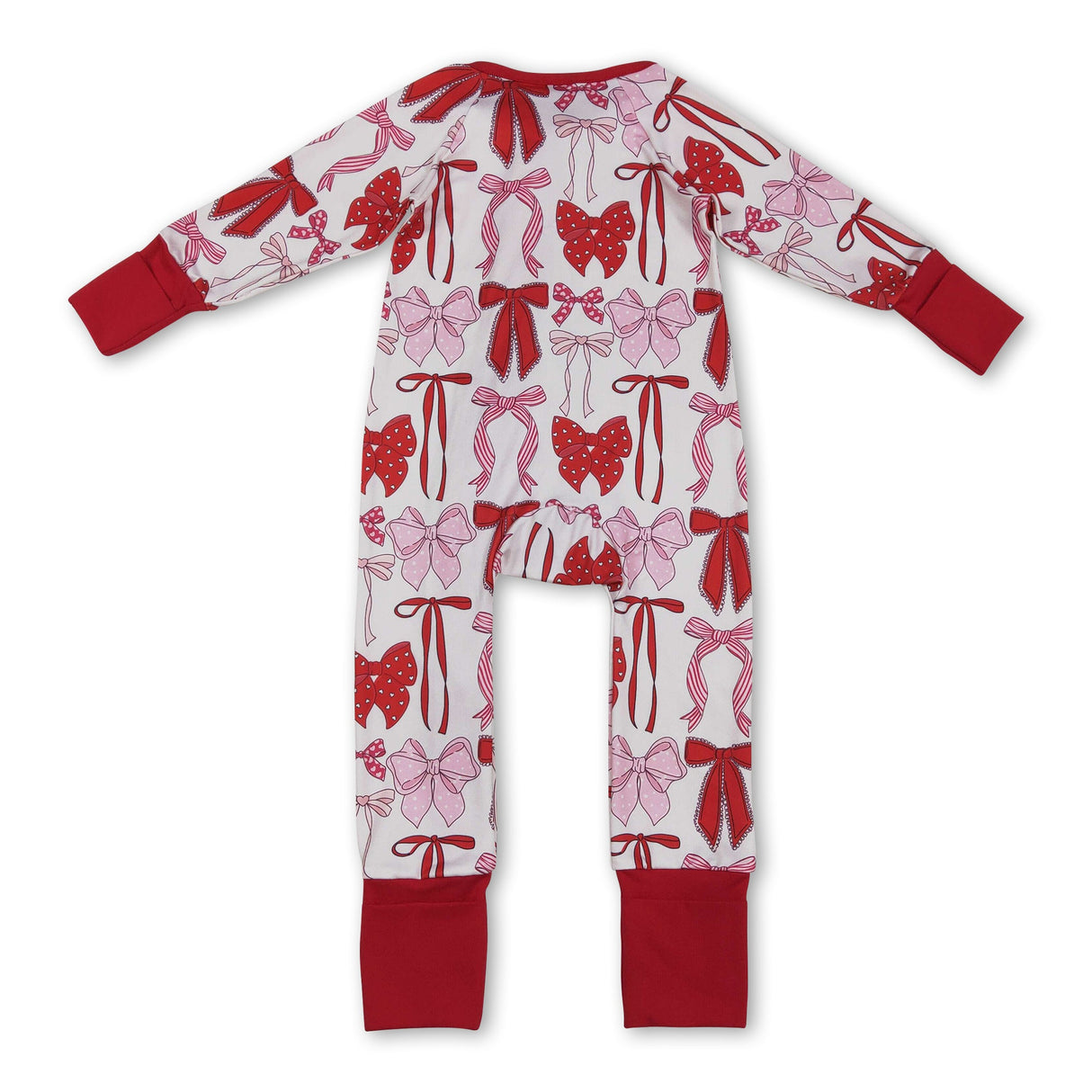 Long sleeves red pink bows baby girls zipper romper
