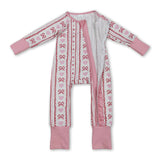 Long sleeves pink bow heart baby girls valentine's zip romper