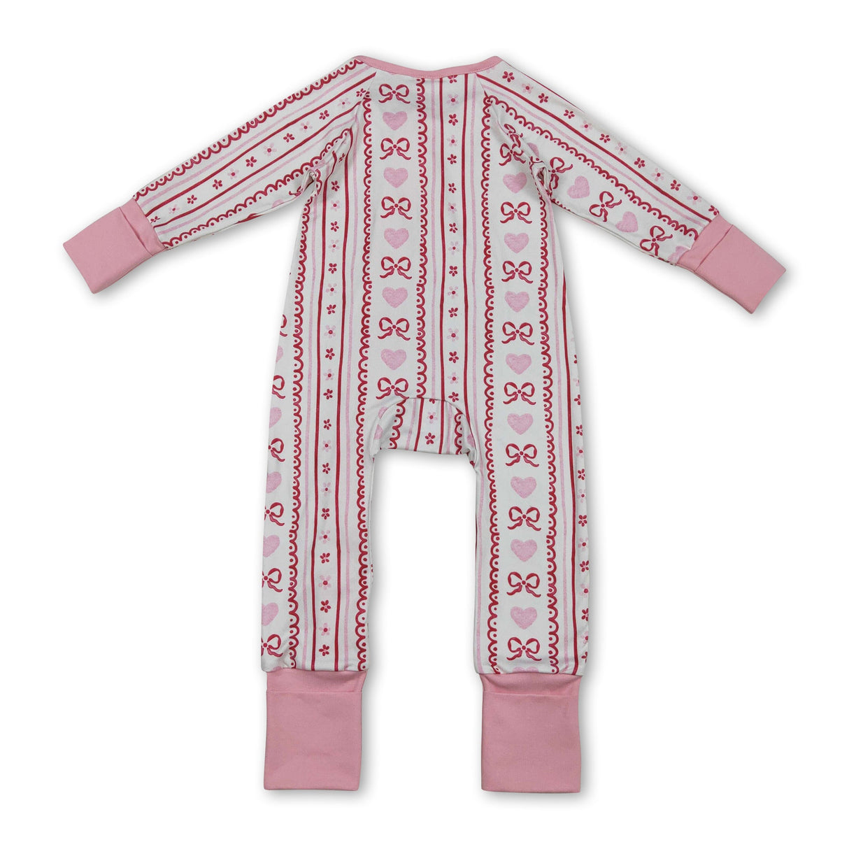 Long sleeves pink bow heart baby girls valentine's zip romper