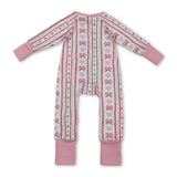 Long sleeves pink bow heart baby girls valentine's zip romper
