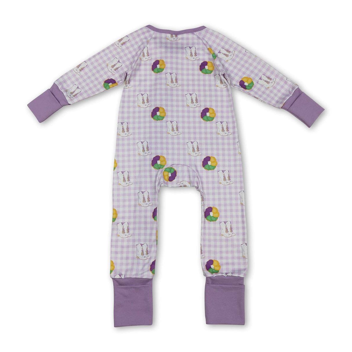 Plaid donut boots baby girls Mardi Gras zipper romper