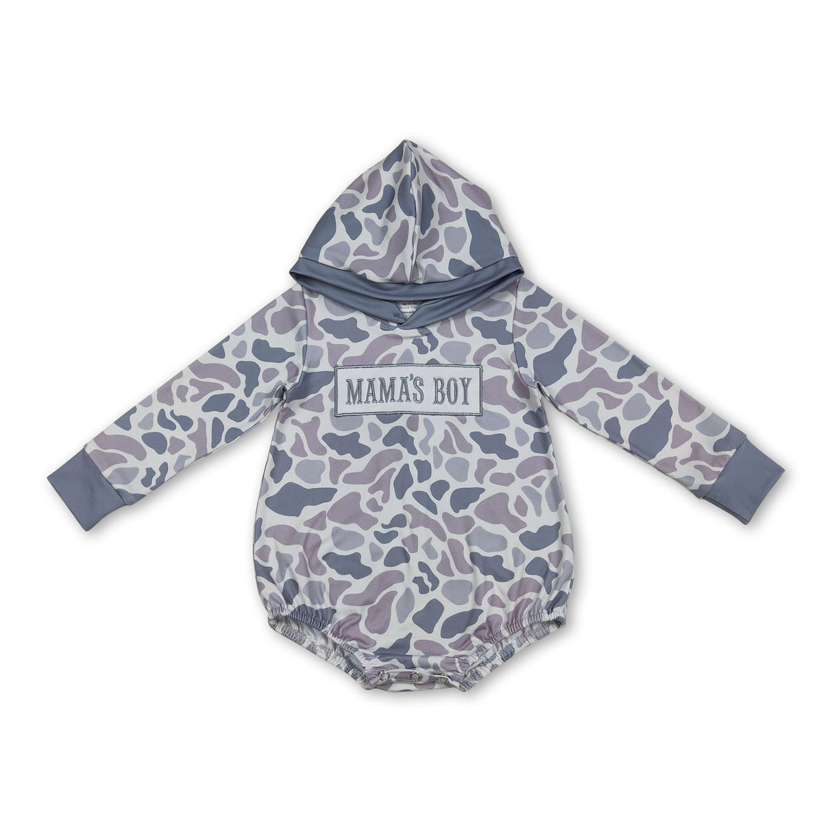 Long sleeves grey camo Mama's boy baby hooded romper