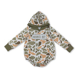 Long sleeves orange camo Mama's boy baby hooded romper