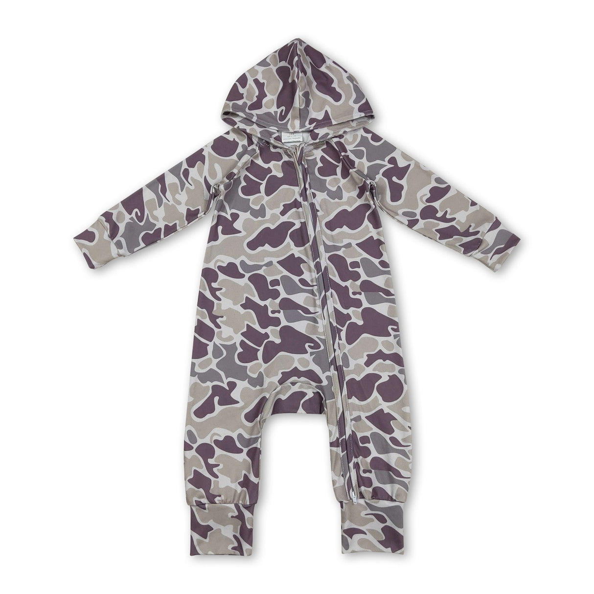 Long sleeves light khaki camo baby hooded zipper romper