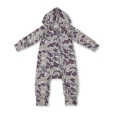 Long sleeves light khaki camo baby hooded zipper romper
