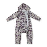 Long sleeves light khaki camo baby hooded zipper romper