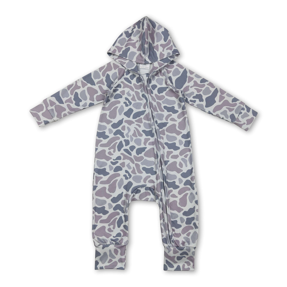 Long sleeves grey camo baby kids hooded zipper romper