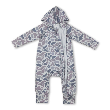 Long sleeves grey camo baby kids hooded zipper romper