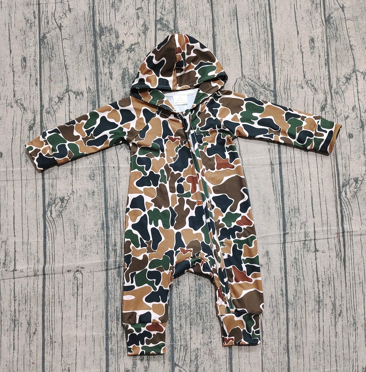 Long sleeves brown camo baby kids hooded zipper romper