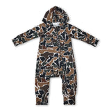 Long sleeves brown camo baby kids hooded zipper romper