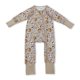 Long sleeves khaki baseball baby kids zipper romper