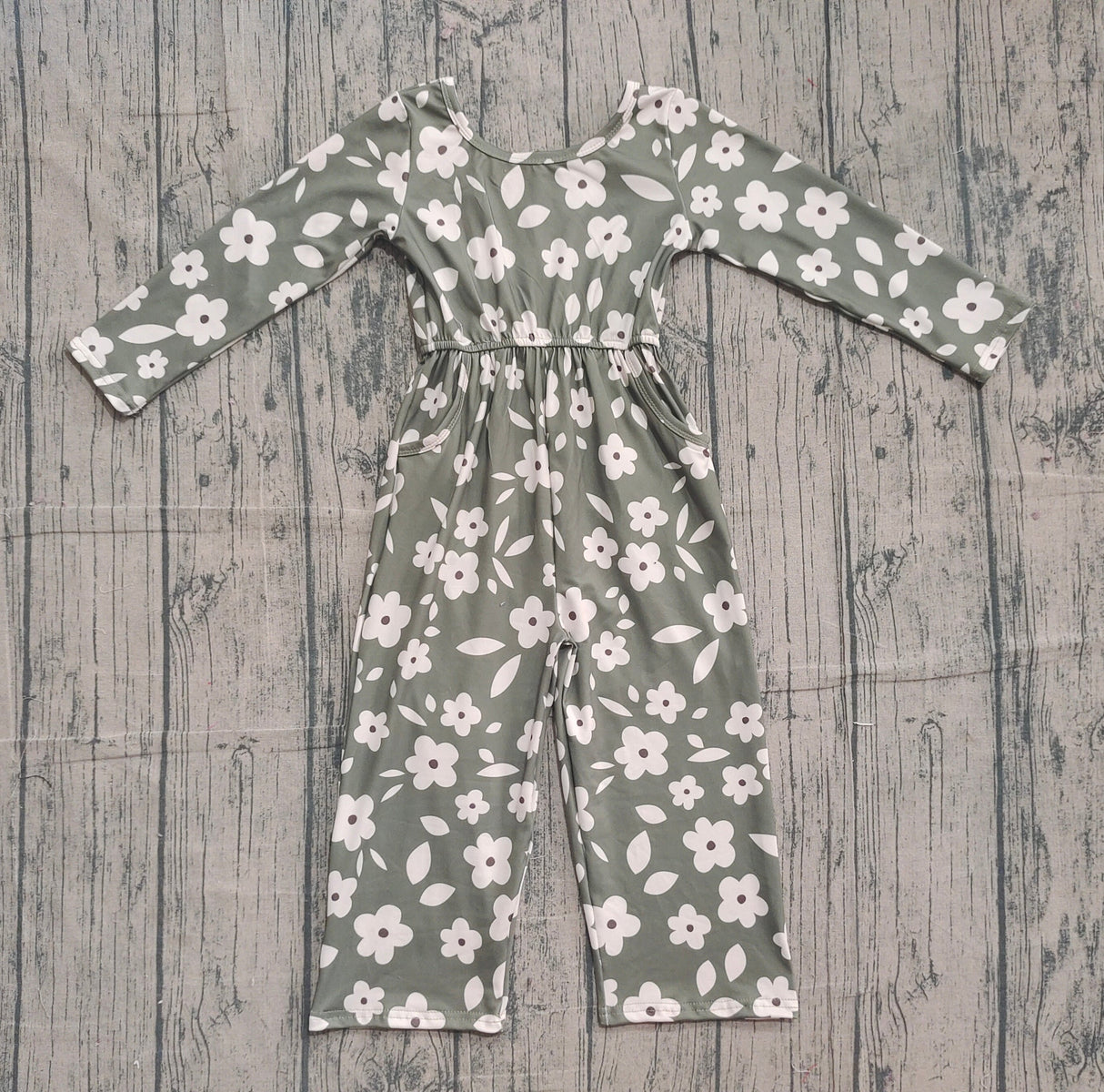 Long sleeves floral pockets kids girls jumpsuit