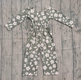 Long sleeves floral pockets kids girls jumpsuit