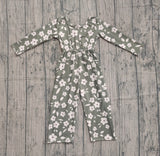 Long sleeves floral pockets kids girls jumpsuit