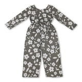 Long sleeves floral pockets kids girls jumpsuit