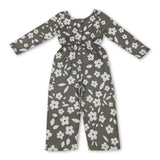 Long sleeves floral pockets kids girls jumpsuit