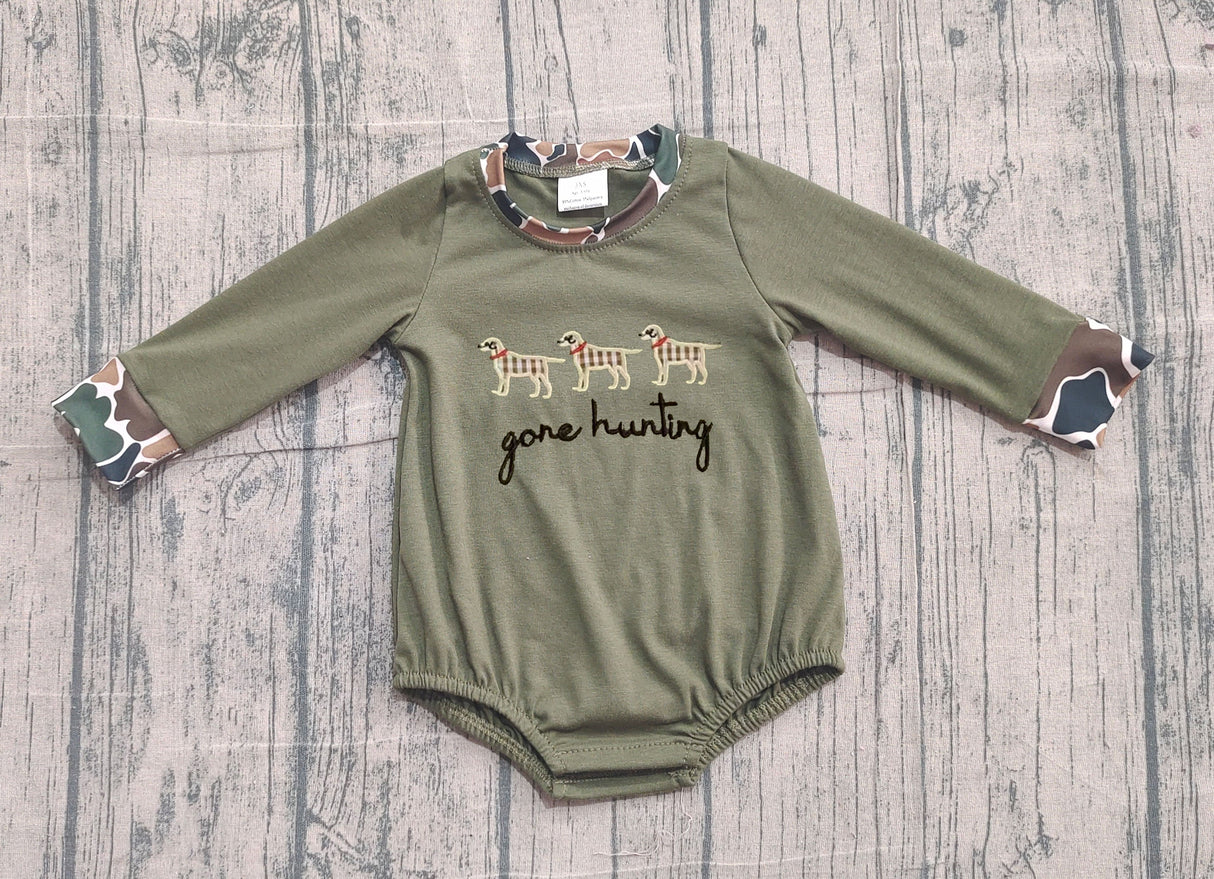 Long sleeves gone hunting dog baby boy romper