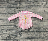 Long sleeves pink floral cross baby girls Easter romper