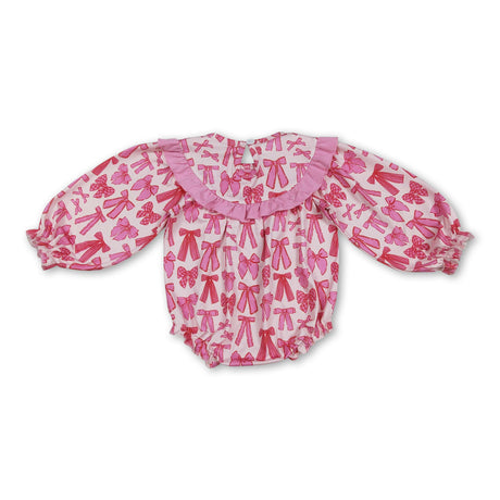 Pink bow daddy's valentine smocked baby girls romper