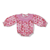 Pink bow daddy's valentine smocked baby girls romper